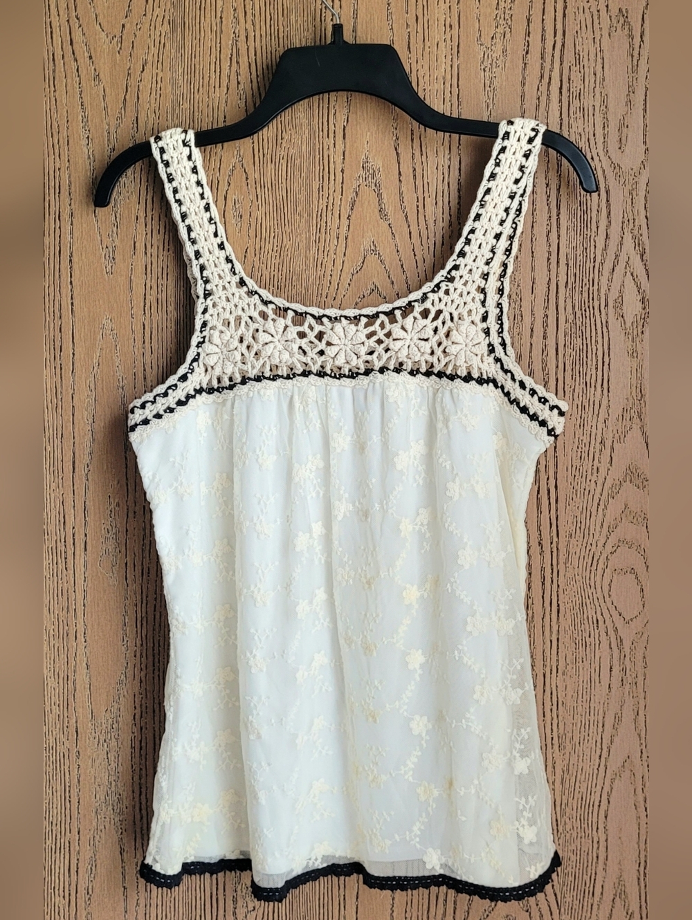 Halo Boho Crochet Lace Tank Top Medium Cream Cottagecore Festival Peasant Chic